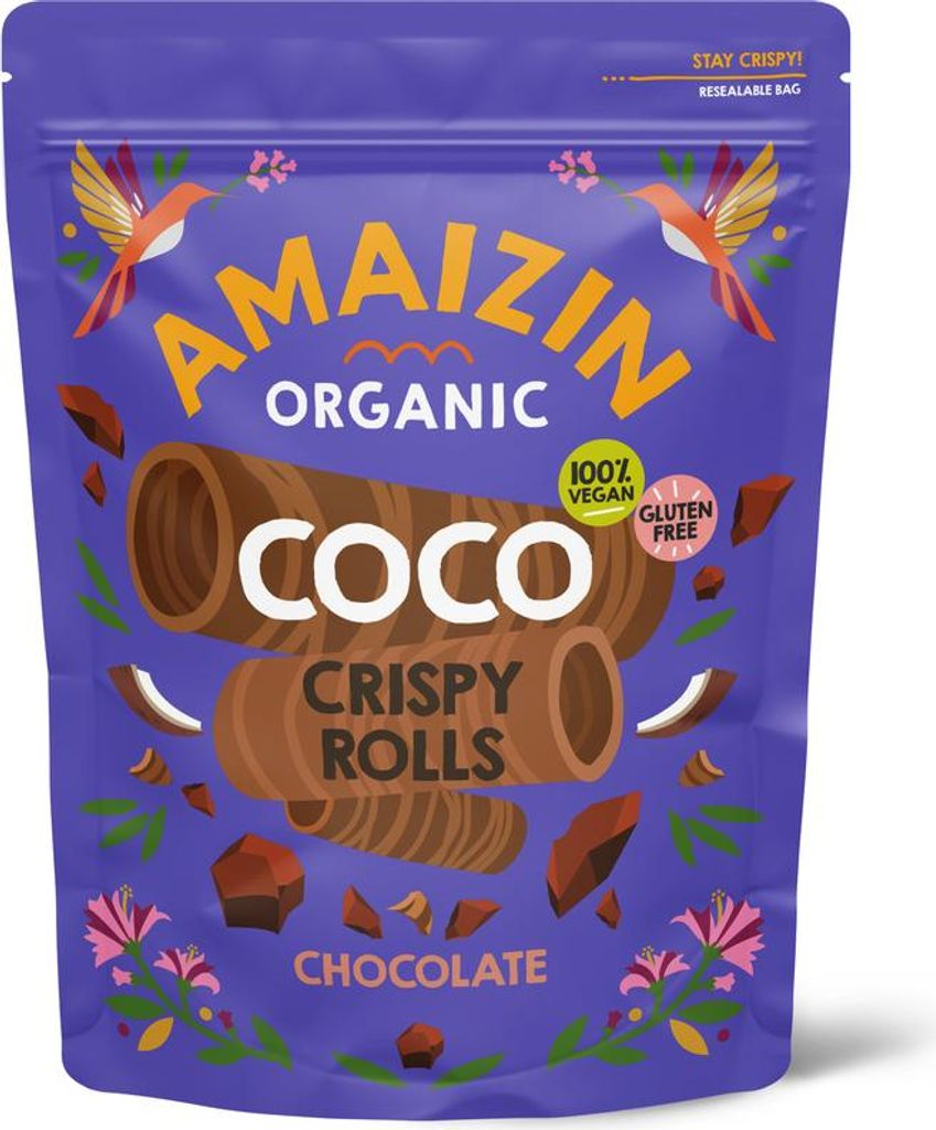 Amaizin Glutenfreie Kokosnuss- und Schokoladenwaffelröhren 140 g