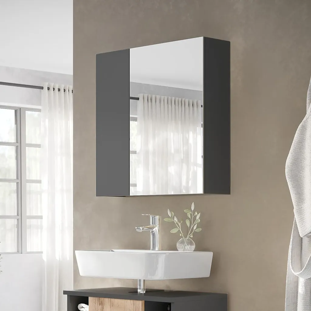 Vicco Specchio Contenitore Bagno Leopold Antracite 60x59cm | Arredo Moderno - 3