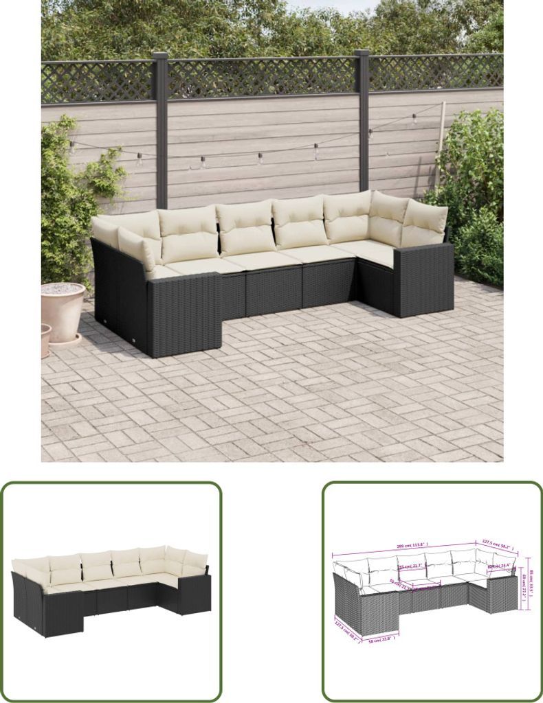 The Living Store 7-tlg. Garten-Sofagarnitur mit Kissen Schwarz Poly Rattan