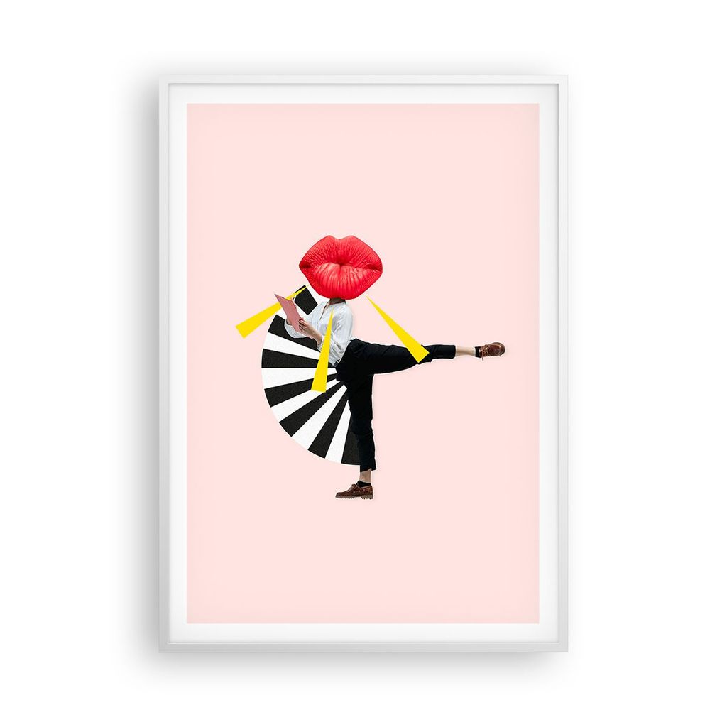 Gerahmtes Poster - Weißer Rahmen - Grafik Mund Mann - 70x100 cm - Wand Bild - Wanddeko - Wandbilder - Kunstposter - Wandposter - Bilderrahmen - Bi...