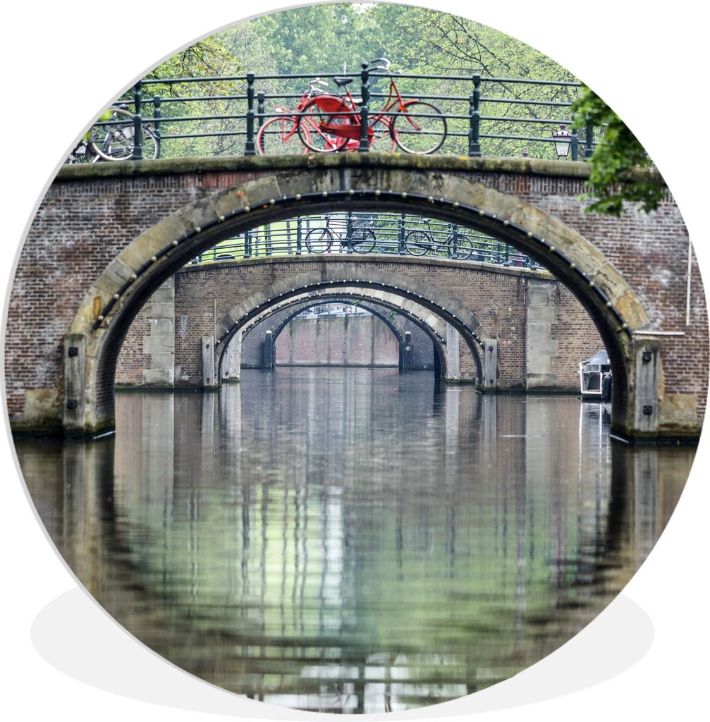 MuchoWow Rundes Wandbild - Runde Bilder Rote Fahrräder auf den Grachten von Amsterdam Ø 60 cm Kreis Wanddekoration Kunststoff - Wandkreis - Wan...