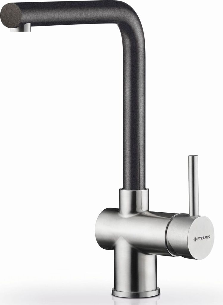 PYRAMIS Einhebelmischer MANDOLIN Premium in EDELSTAHL - SCHWARZ mit Festauslauf / Armatur / Mischbatterie