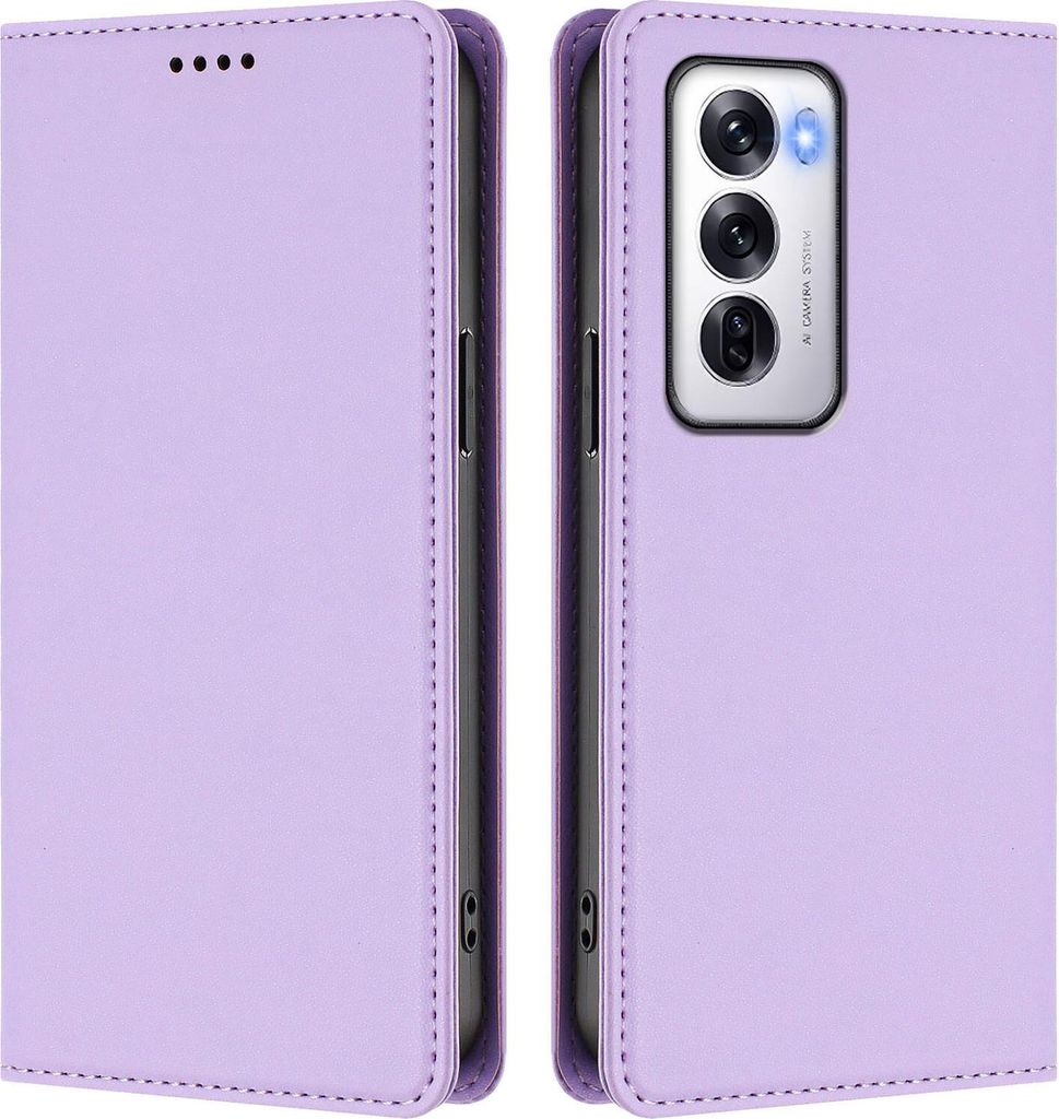 Handyhülle für Oppo Reno12 5G, Kunstleder Klapphülle Stoßfeste Magnetische Hülle mit Ständer Violett
