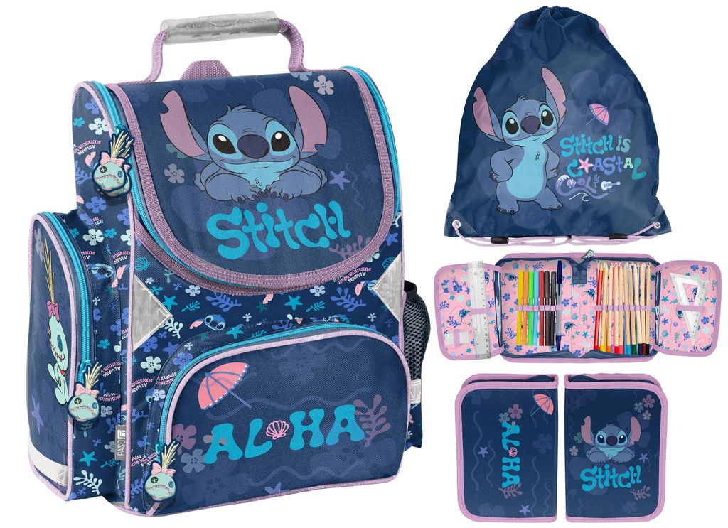 Schulranzen Set 3-teilig Tornister Jungen Stitch Blau Aloha Produktbild 