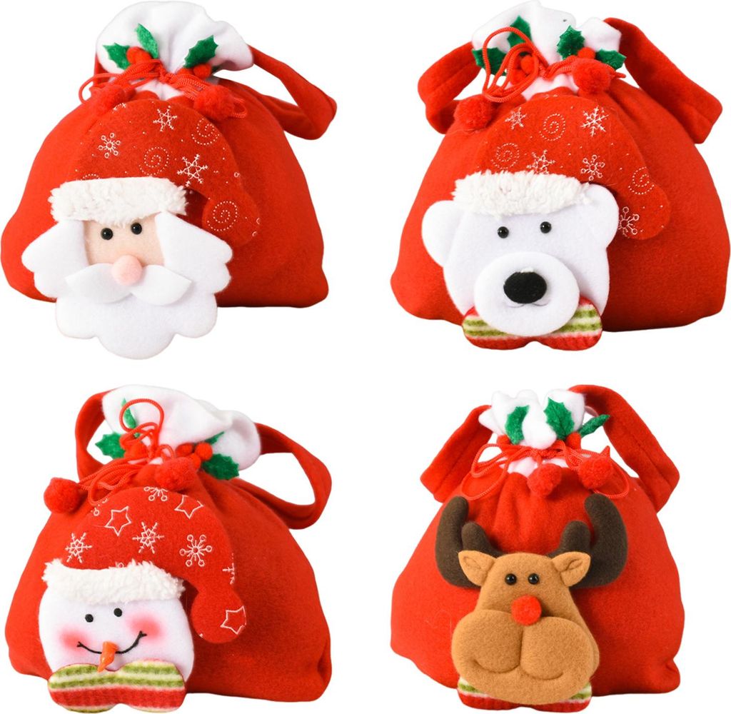 Weihnachts-Geschenktüte mit Kordelzug, 3D-Plüsch, Rentier, Weihnachtsmann, Schneemann, Obstsäcke, wiederverwendbar, Stoff, Aufbewahrungstasche f...