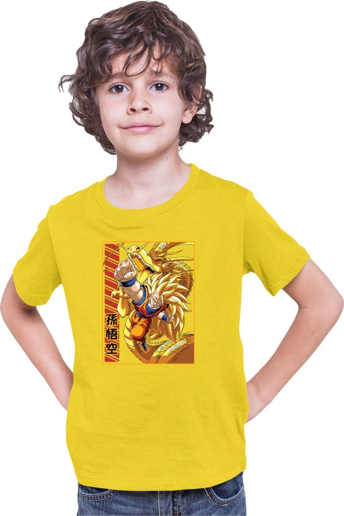 Kinder T-Shirt Dragon Anime Manga Ball Z Goku 38, 7-8 Jahr - 128 / Gelb