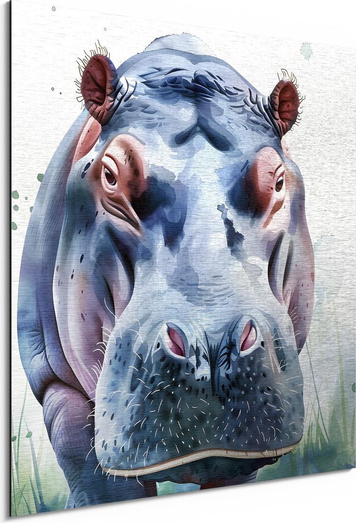 DEQORI Alu-Dibond Bild Silber 50x50 cm 'Dickhäuter in Aquarell' Wandbild Metall dünn