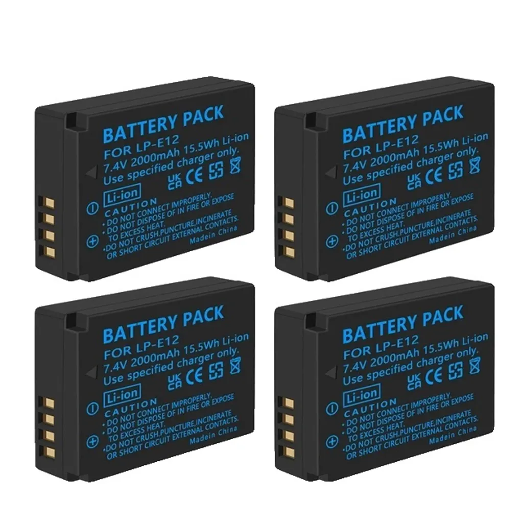 Batterie LP-E12 Canon d'Origine avec Chargeur LCD USB et 4 Batteries