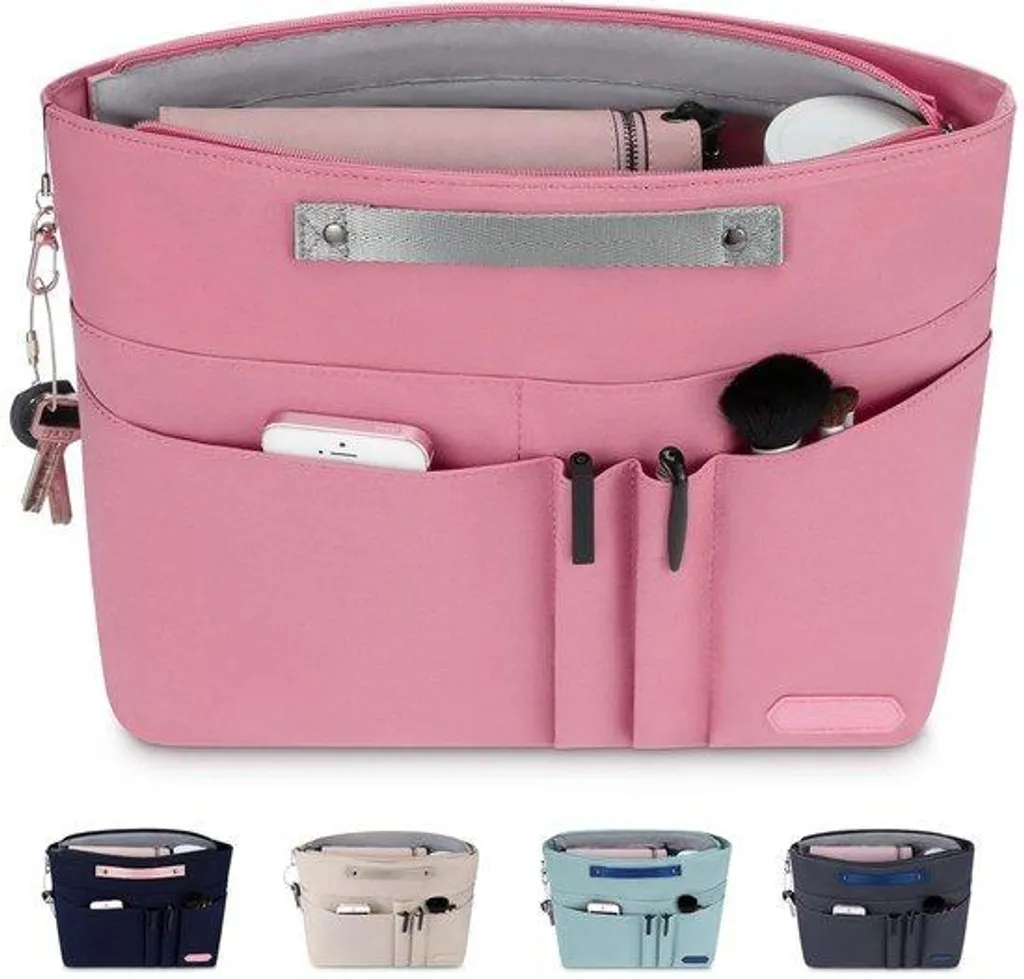 Organiseur de sac à main rose imperméable avec fermeture éclair robuste
