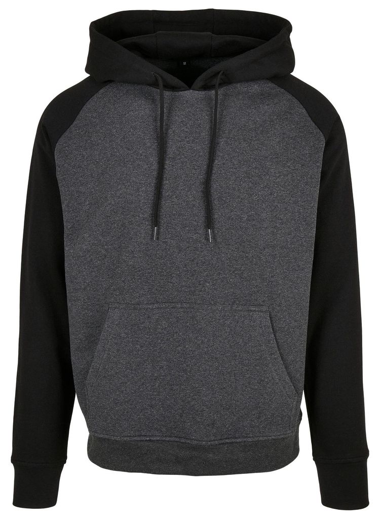 Build Your Brand - Kapuzenpullover für Herren Raglanärmel LT4791 (M) (Holzkohle/Schwarz)