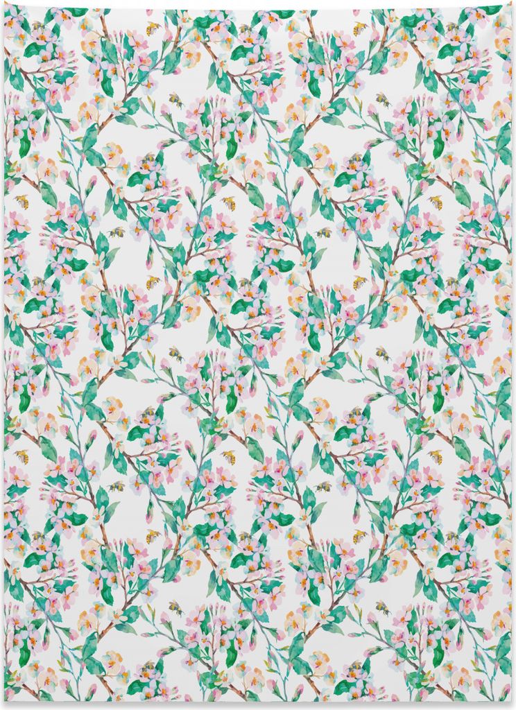 Abakuhaus Blume Wandteppich, Japanische Frühlingsblüten aus Weiches Mikrofaser Stoff Kein Verblassen Klare Farben Waschbar, 110 x 150 cm, Grün Rosa
