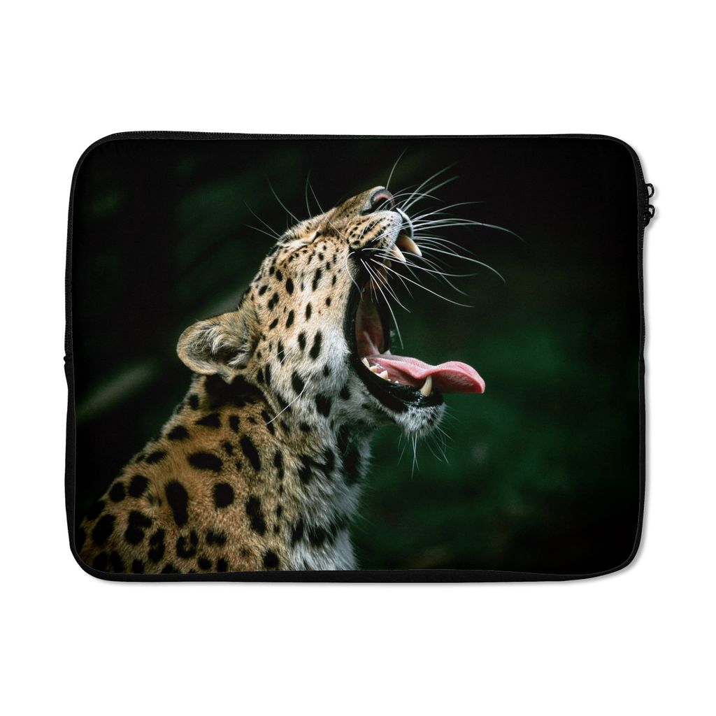 MuchoWow Laptop Hülle 17 Zoll Laptoptasche Panther - Schwarz - Zähne - Zipper - Schutzabdeckung