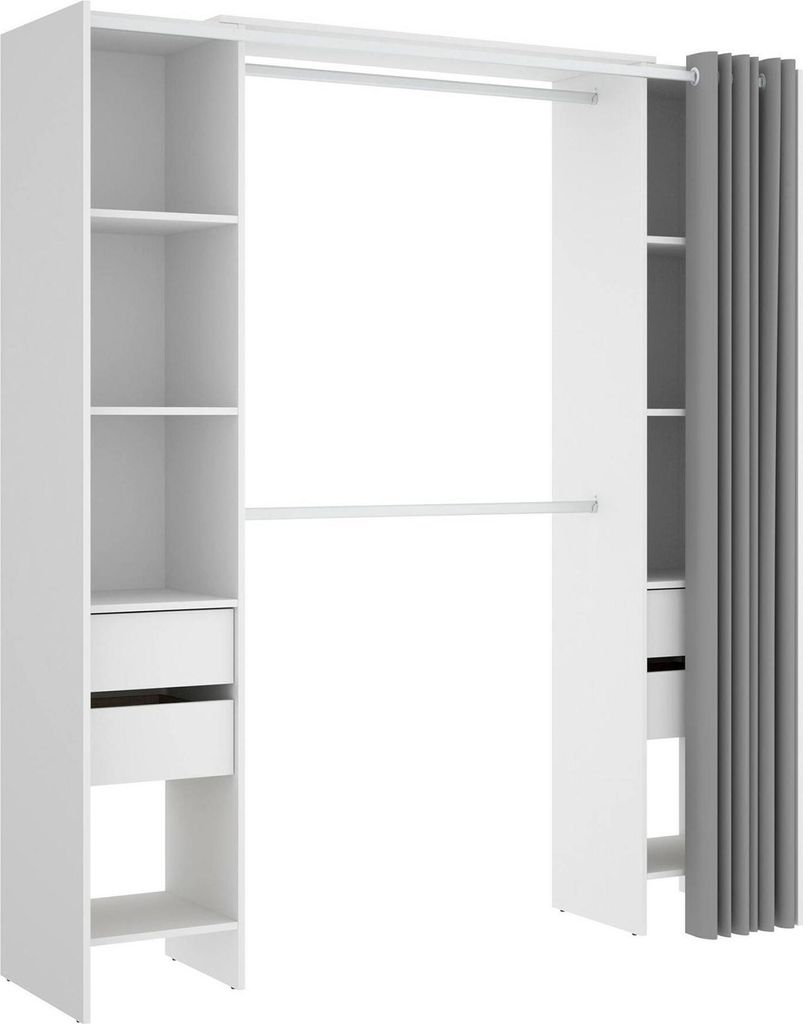 Kleiderschrank Dmanari, Struktur für begehbaren Kleiderschrank, offener Kleiderbügel, 180 x 50 x 205 cm, Weiß und Grau