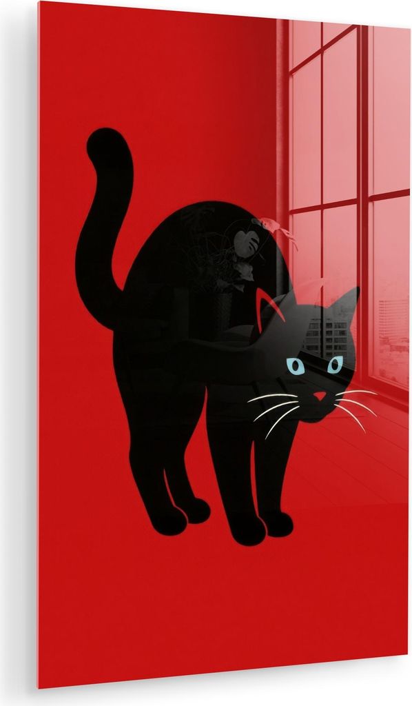 MuchoWow Glasbilder - Bilder auf Wandbild - Foto auf Glas Katze - Schwarz - Schwanz 40x60 cm Wanddekoration aus Glas - Acrylglasbild - Acrylbilder ...