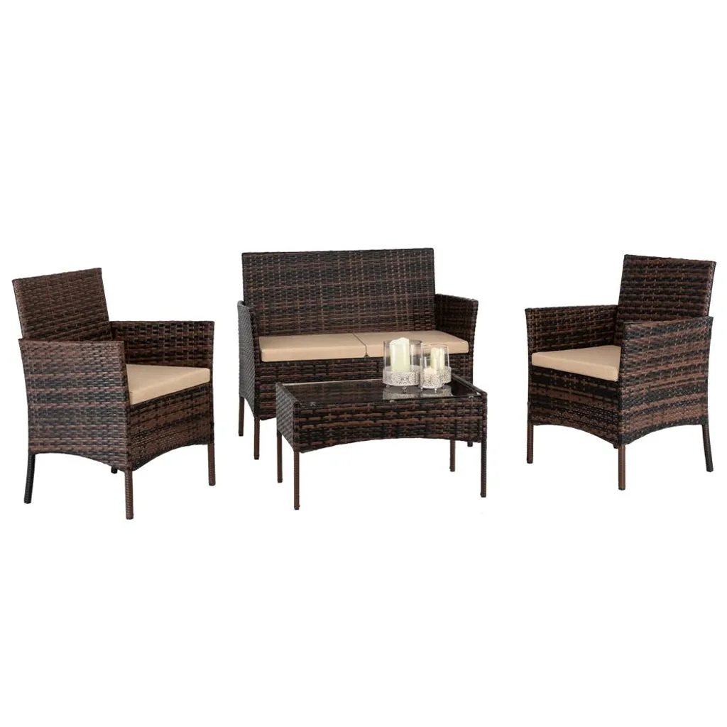Garniture de Jardin Résistante en Polyrattan Marron 3 Pièces avec Sofa