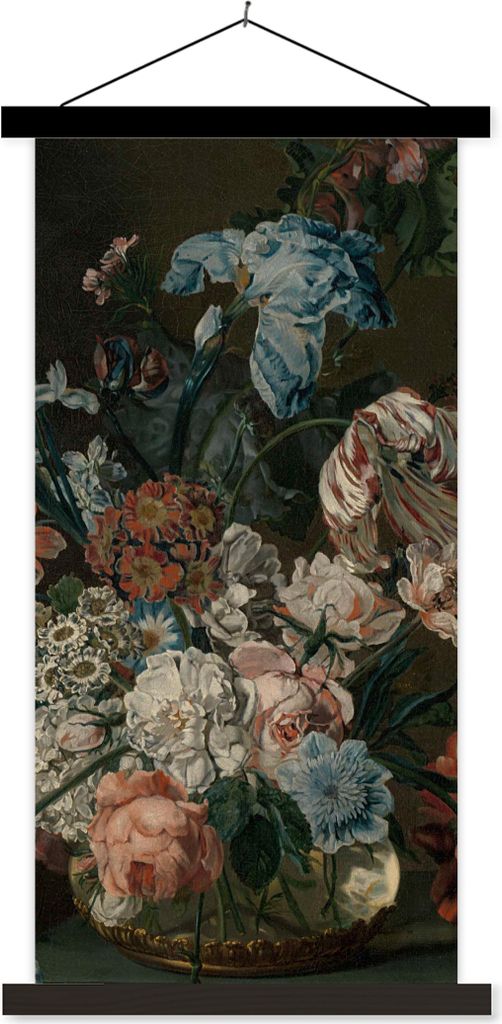 MuchoWow Textilposter Stilleben mit Blumen - Gemälde von Cornelia van der Mijn 40x80 cm mit schwarzem Rahmen - Wandemalerei