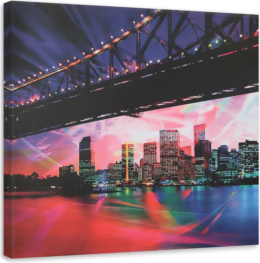 Leinwandbild blick unter einer brücke in die stadt 60x60 cm Feeby farbe wandbild bereit zum aufhängen