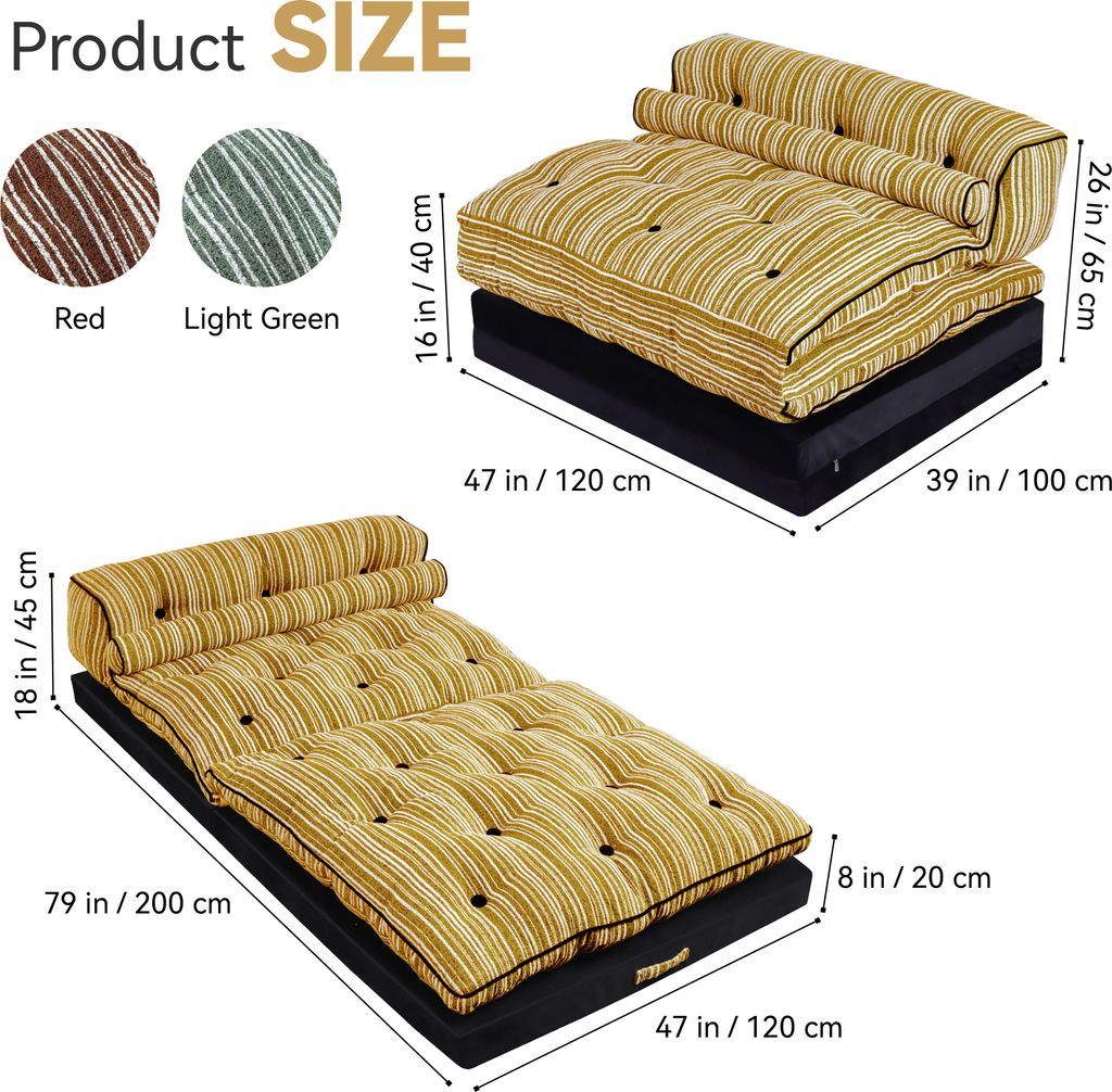 Klappsofa mit Schlaffunktion PillowPalette, Sofa 2-Sitzer für Wohnzimmer Gelb/Schwarz 200cm