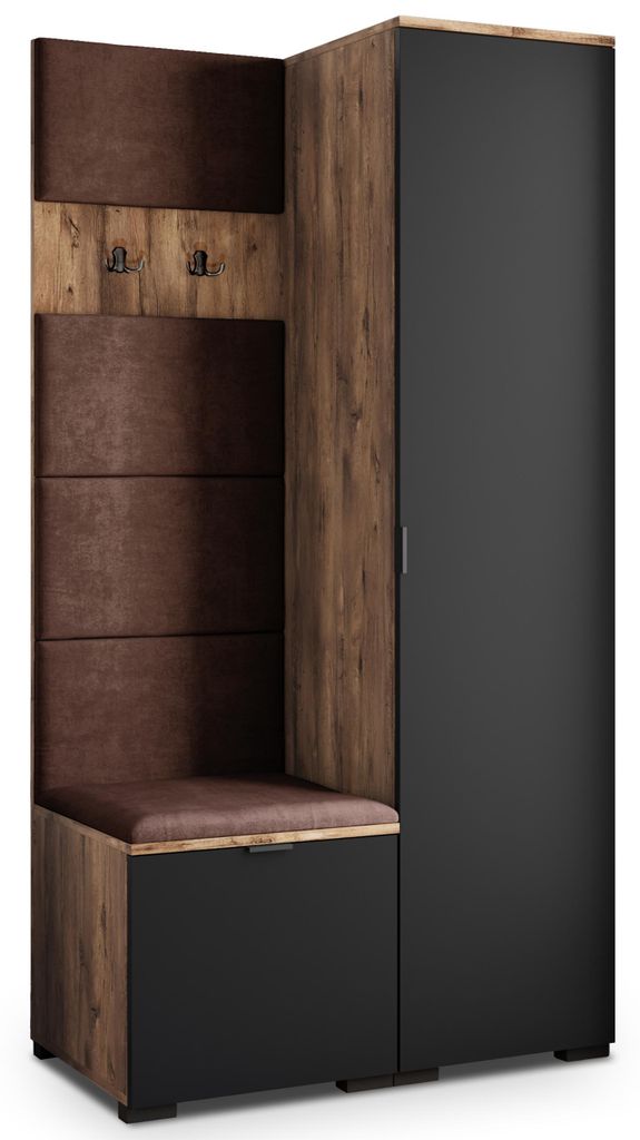 Masseno Garderobe-Set LORI 95/181/51 cm Modern Garderobenschrank Eiche Lefkas, Veloursstoff MONOLITH 29 (Braun)