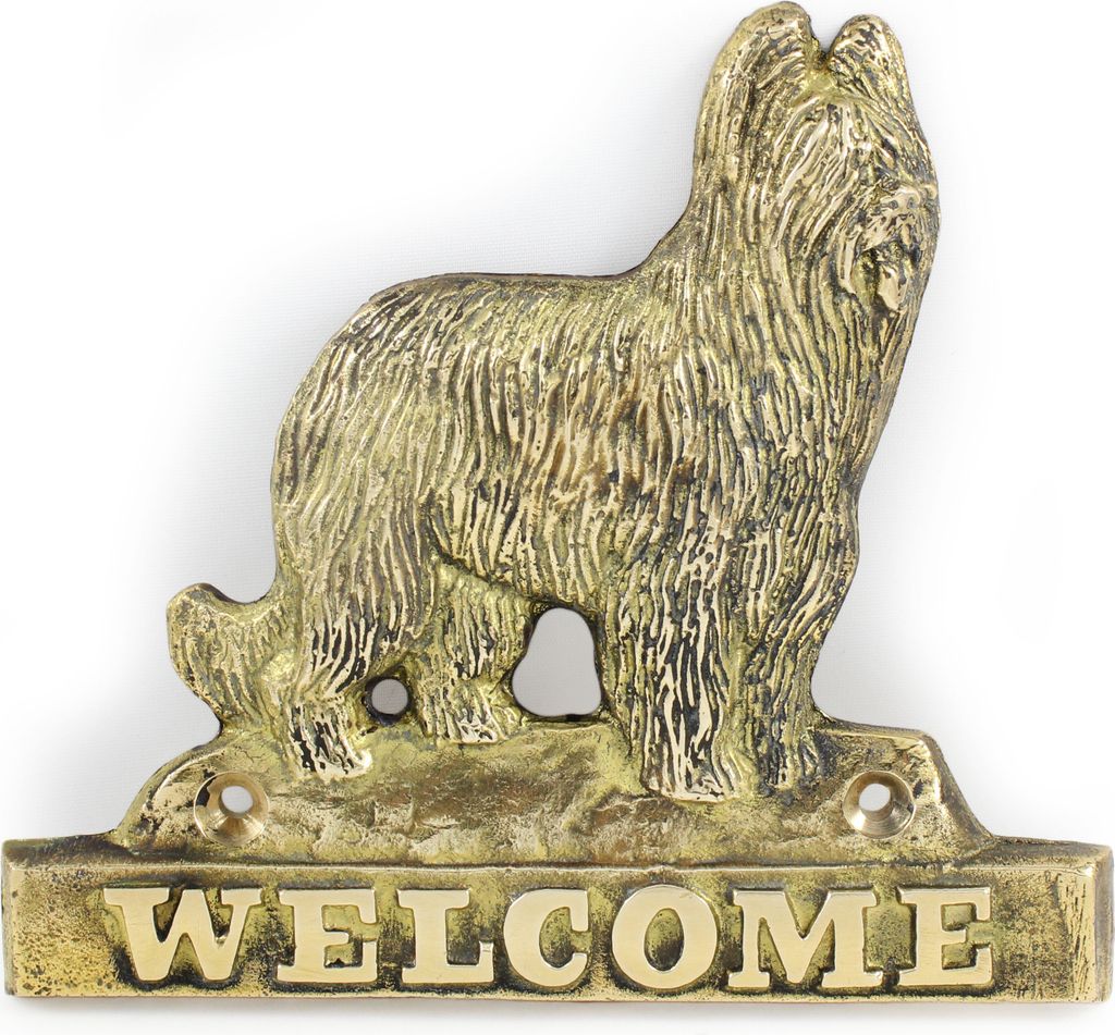 Briard, Berger de Brie - Türschild mit Hund, messingfarbenes Willkommensschild, einzigartiges Schild mit der Aufschrift Welcome von der Marke Art-Dog