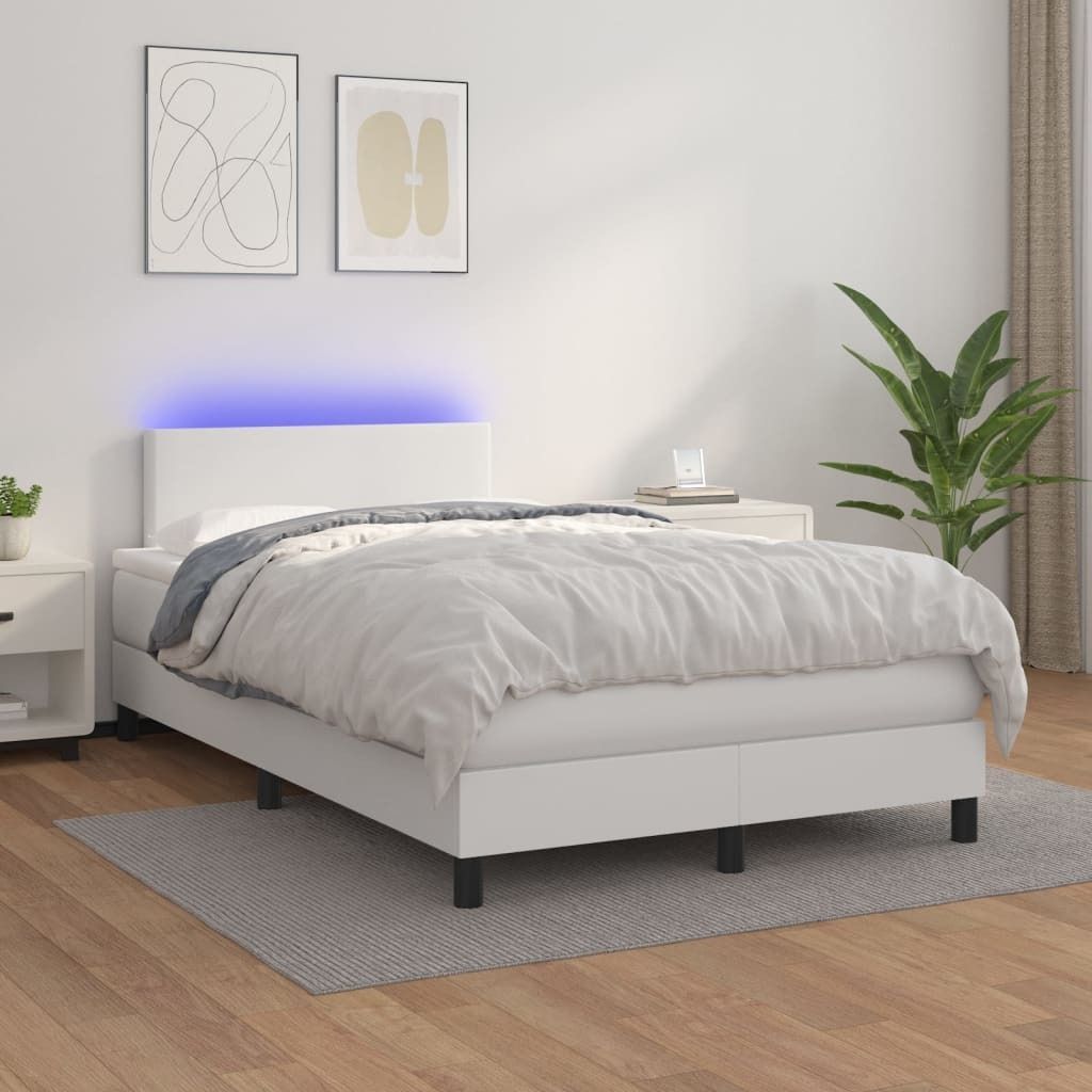 The Living Store Boxspringbett mit Matratze & LED Weiß 120x200 cm Kunstleder