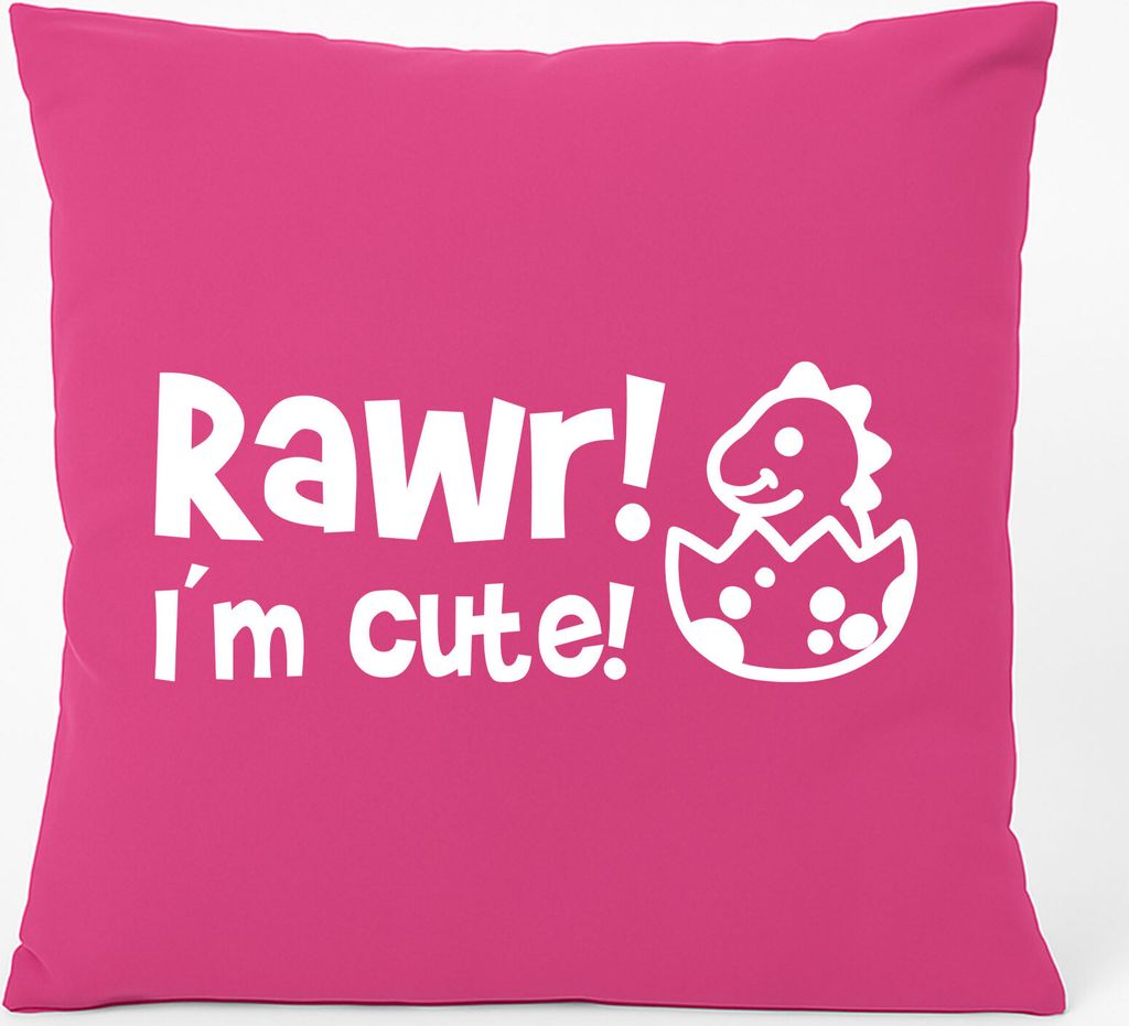 Huuraa Kissen Baby Dino I`m cute 40x40cm mit Füllung Fuchsia Baumwolle Dekokissen Geschenkidee