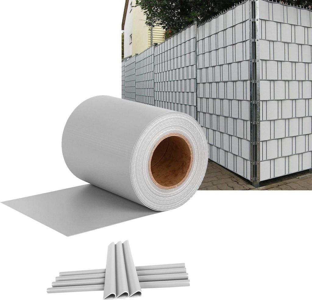 XINZI PVC Sichtschutzfolie Sichtschutzstreifen Inkl. Befestigungsclips, Garten Sichtschutz Zaun Doppelstabmattenzaun, 65m x 19cm, Grau