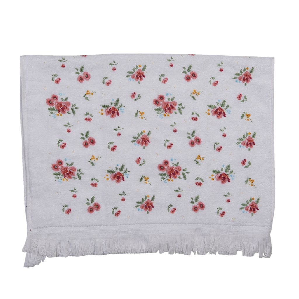 Clayre & Eef Gästehandtuch 40x66 cm Rosa Baumwolle Blumen