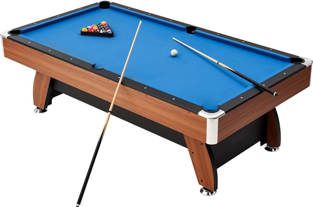Pool-Billardtisch - 8 ft (244 cm) - Holzoberfläche - Höhenverstellbare Füße - Komplett-Set mit Kugeln, Queues, Ständer, Kreide, Bürste - Für...