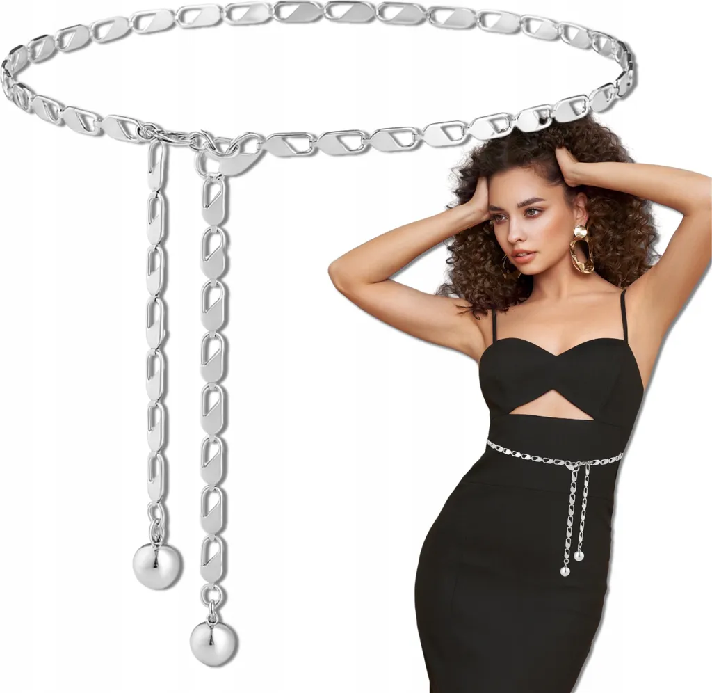 Teaaha Cintura sottile in metallo e elastica argento, cintura elegante per abiti da sera, Argento, 24.41 × 0.35 inches