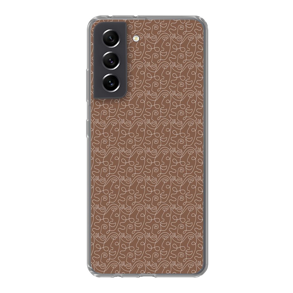 MuchoWow Handyhülle Schutzhülle Hülle für Samsung Galaxy S21 FE Gesicht - Muster - Abstrakt Silikon Softcase Handy Hülle - Mobiltelefonhülle