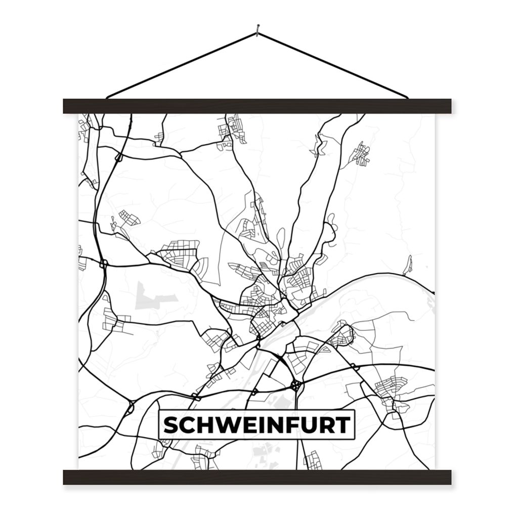 MuchoWow Textilposter Schweinfurt - Stadtplan - Karte 40x40 cm mit schwarzem Rahmen - Fotos