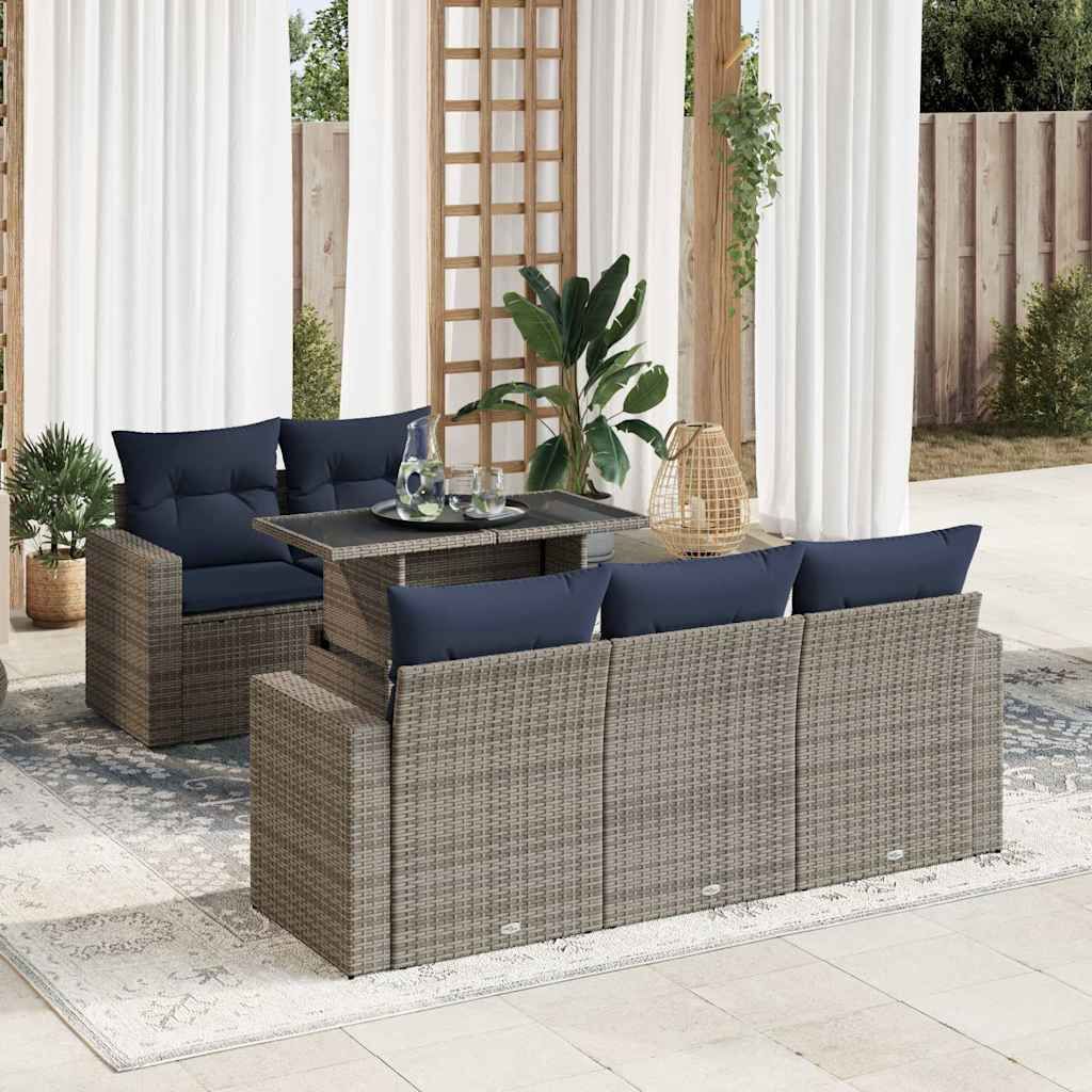 Maison Exclusive - 6-tlg. Garten-Sofagarnitur mit Kissen Grau Poly Rattan Akazie