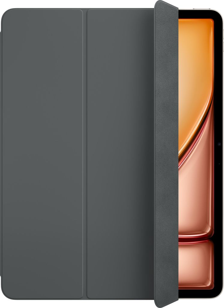 A tablet case is shown partially open, revealing a portion of a tablet screen.