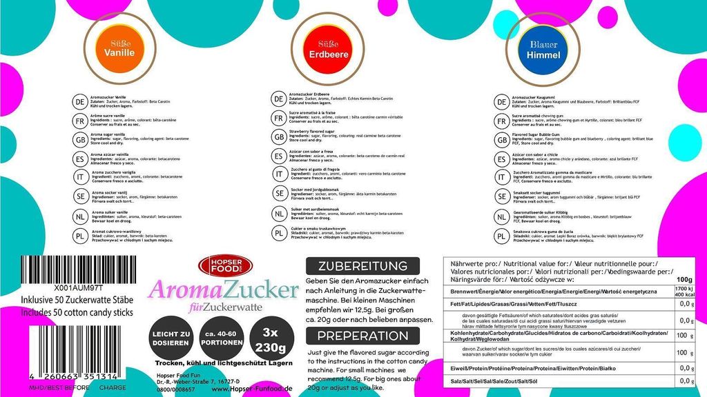 Hopser Food Fun cukor na cukrovú vatu 3 x 230 gramov pre Obrázok produktu 2