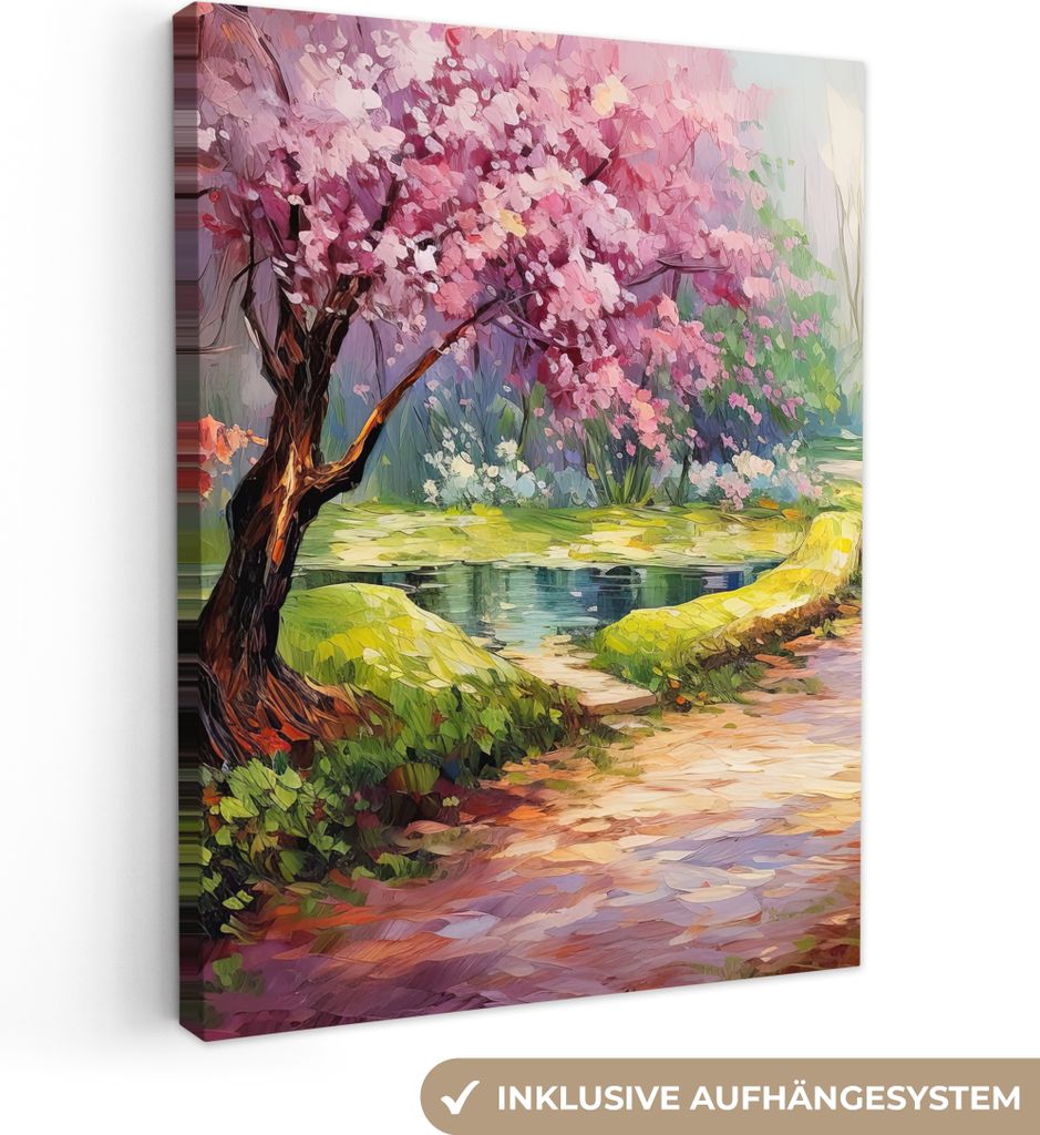 MuchoWow - Leinwandbilder - Aquarell - Natur - Bäume - Kunst - Blumen, Wandbild, Wanddeko Bilder Wohnzimmer, 30x40 cm