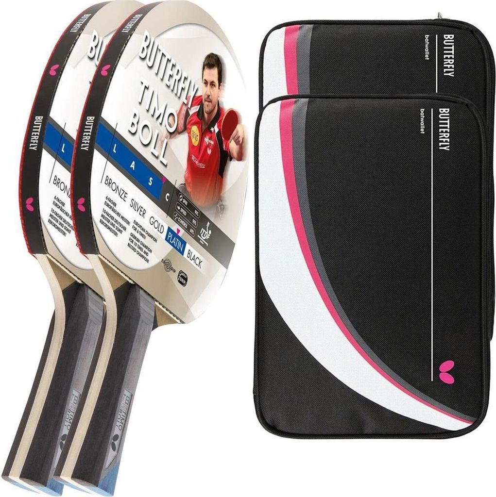Butterfly 2x Timo Boll Platin 85026 Tischtennisschläger + 2x Tischtennishülle Drive Case II