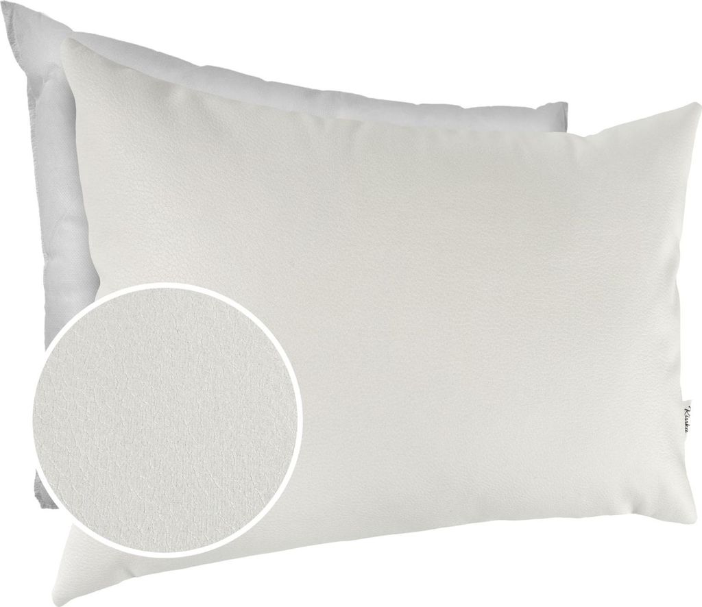 Dekokissen mit Füllung KUMO 30x50cm atmungsaktive Kunstleder Kissenbezug mit Reißverschluss Einfarbig Leder-Optik UNI Weiß
