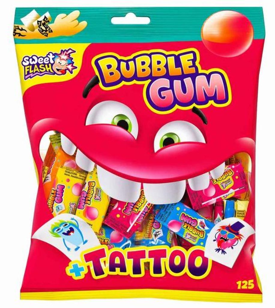 Bubble Gum & Tattoos 125g einzeln verpackte Kaugummis mit Produktbild 