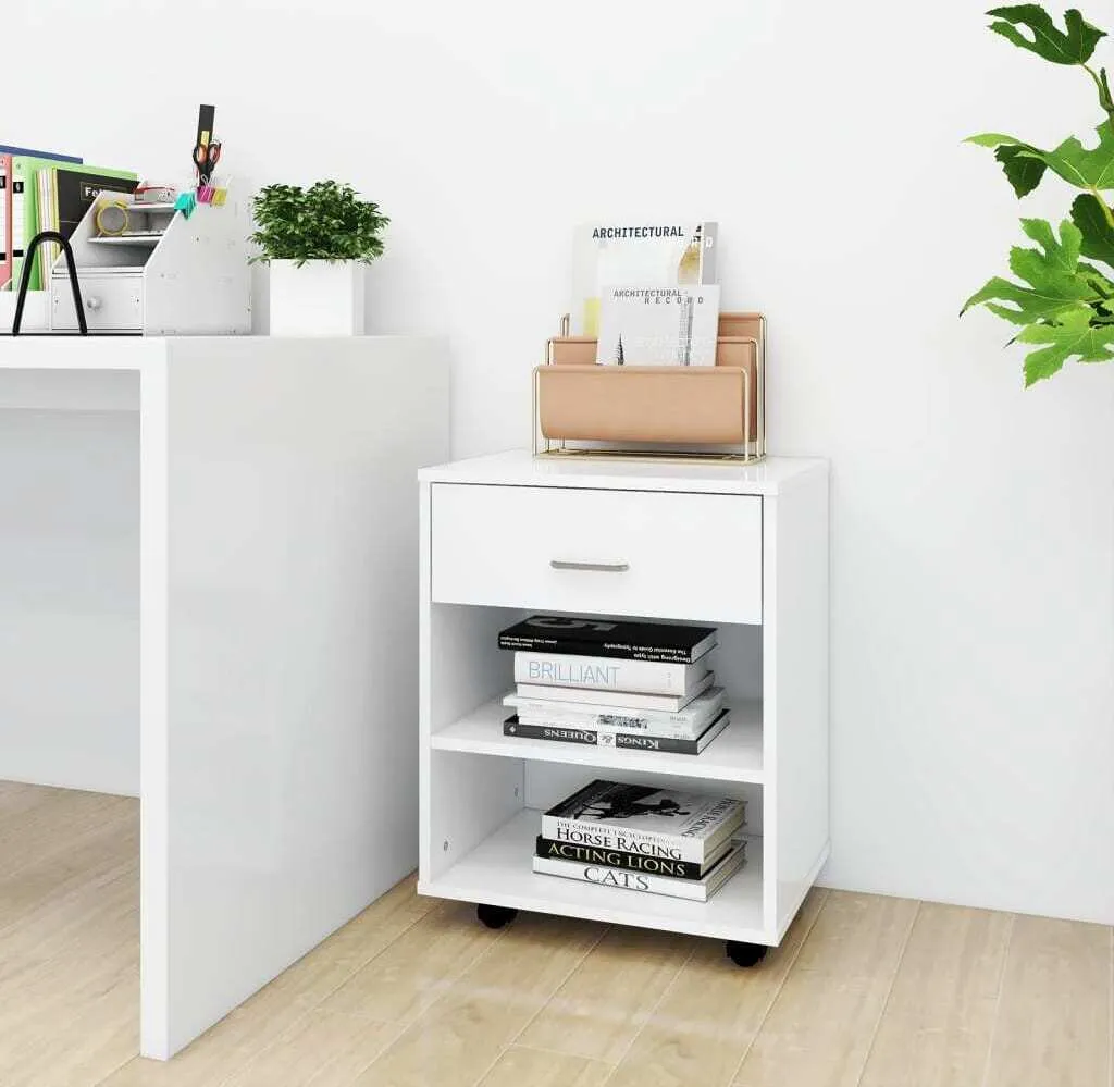 Desserte de bureau blanche 46x36x59 cm rangement d'appoint bois composite - 2