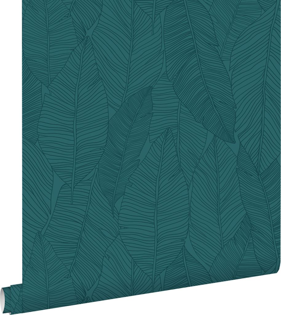 ESTAhome Tapete gezeichnete Blätter Petrolblau 53 cm x 10.05 m