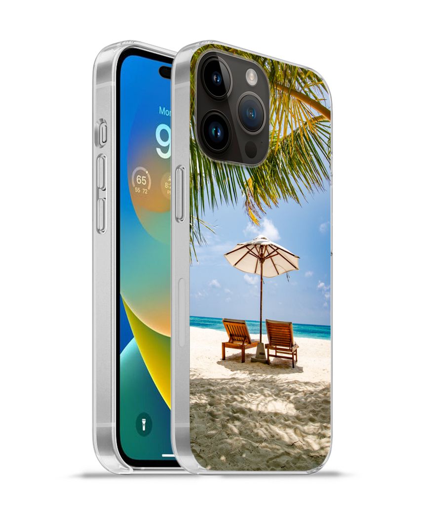 MuchoWow Handyhülle Schutzhülle Hülle für Apple iPhone 14 Pro Max Strand - Strandkorb - Sonnenschirm Silikon Softcase Handy Hülle - Hardcover