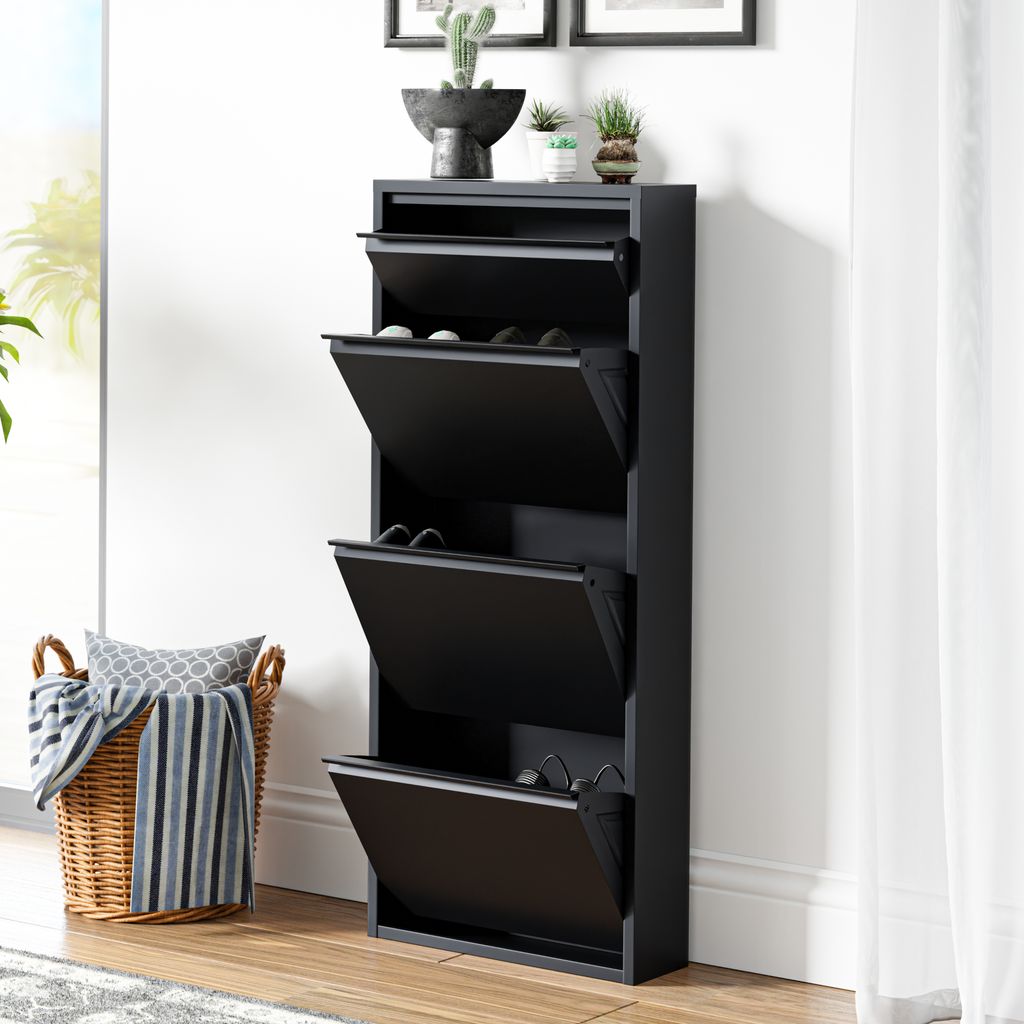 Schuhkipper 'Sokndal' mit 4 Klappen Metall 118 x 50 x 15 cm Schwarz