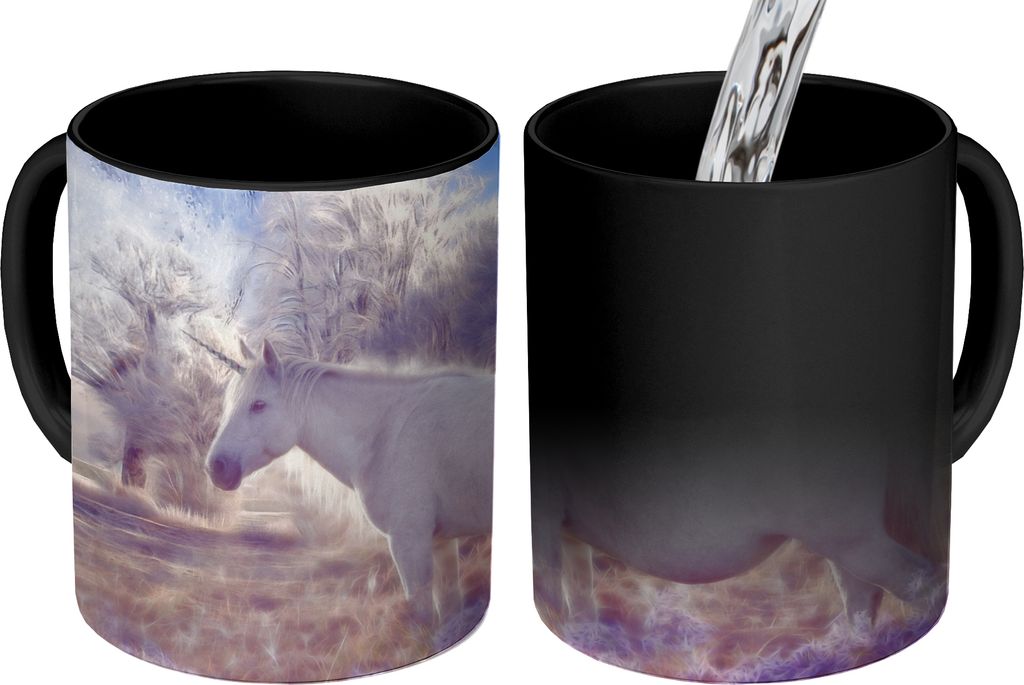 MuchoWow Zauber Tasse Zaubertasse Magic Zusammengesetzte Fantasiestatue eines Einhorns 350 ml Farbwechsel Becher Geschenk Geschenkidee - Magic-Ta...
