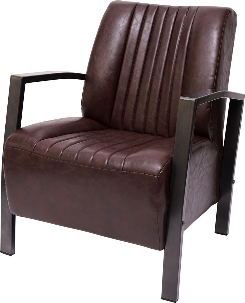 Sessel MCW-H10, Loungesessel Polstersessel Relaxsessel, Metall Industriedesign, MVG- vintage braun