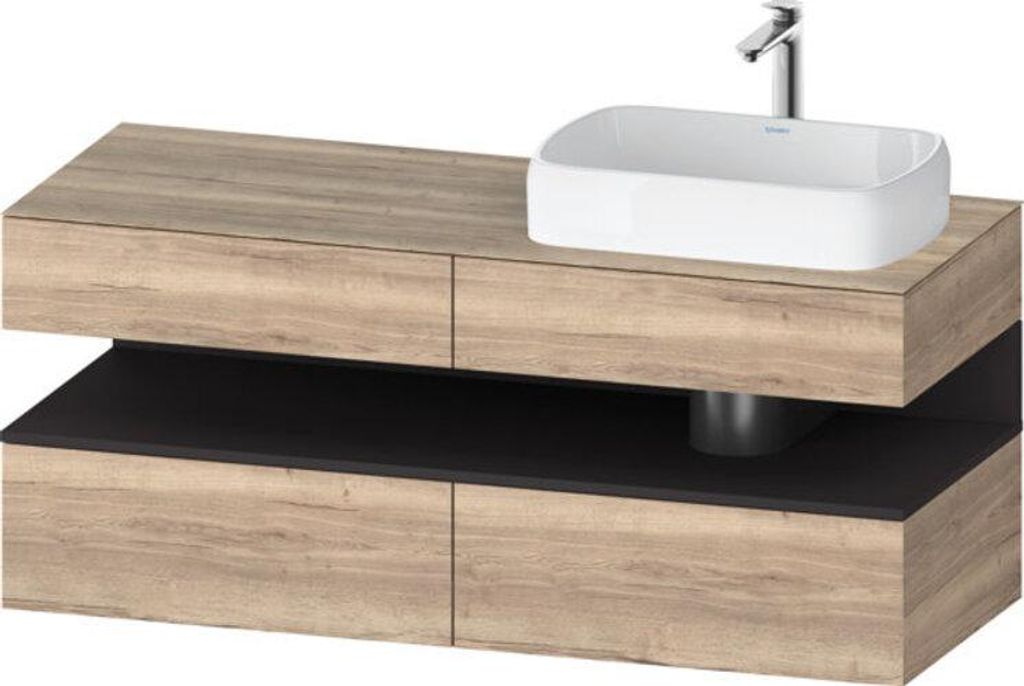Duravit Qatego Konsolenwaschtischunterbau, 2 Auszüge, 2 Schubkästen, Ausschnitt rechts, 1400x550x600mm, Nische Graphit Supermatt, QA4766080550010