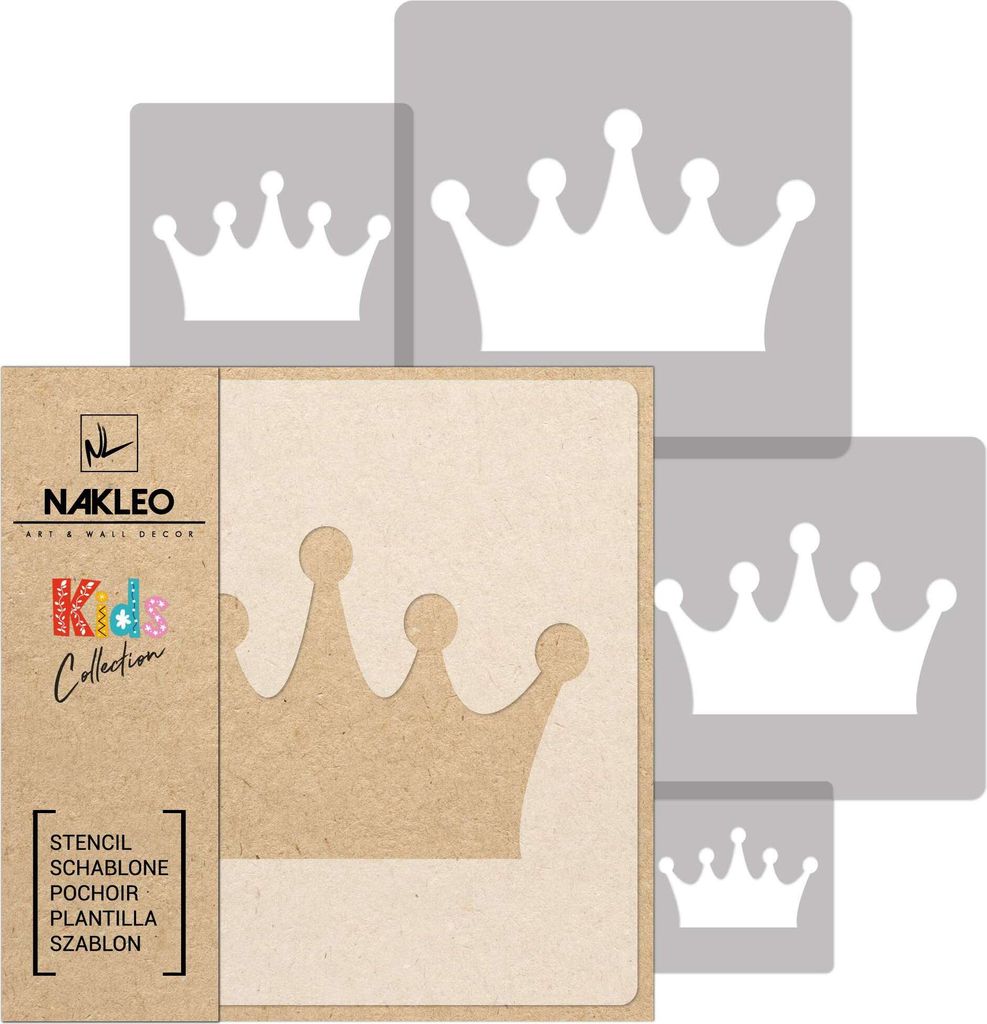 Schablonen Malen für Kinder, 5 Stück Set 9x9 cm bis 34x34 cm Krone Prinzessin Königin, Wiederverwendbare Kunststoff für Kinderzimmer Malvorlage...