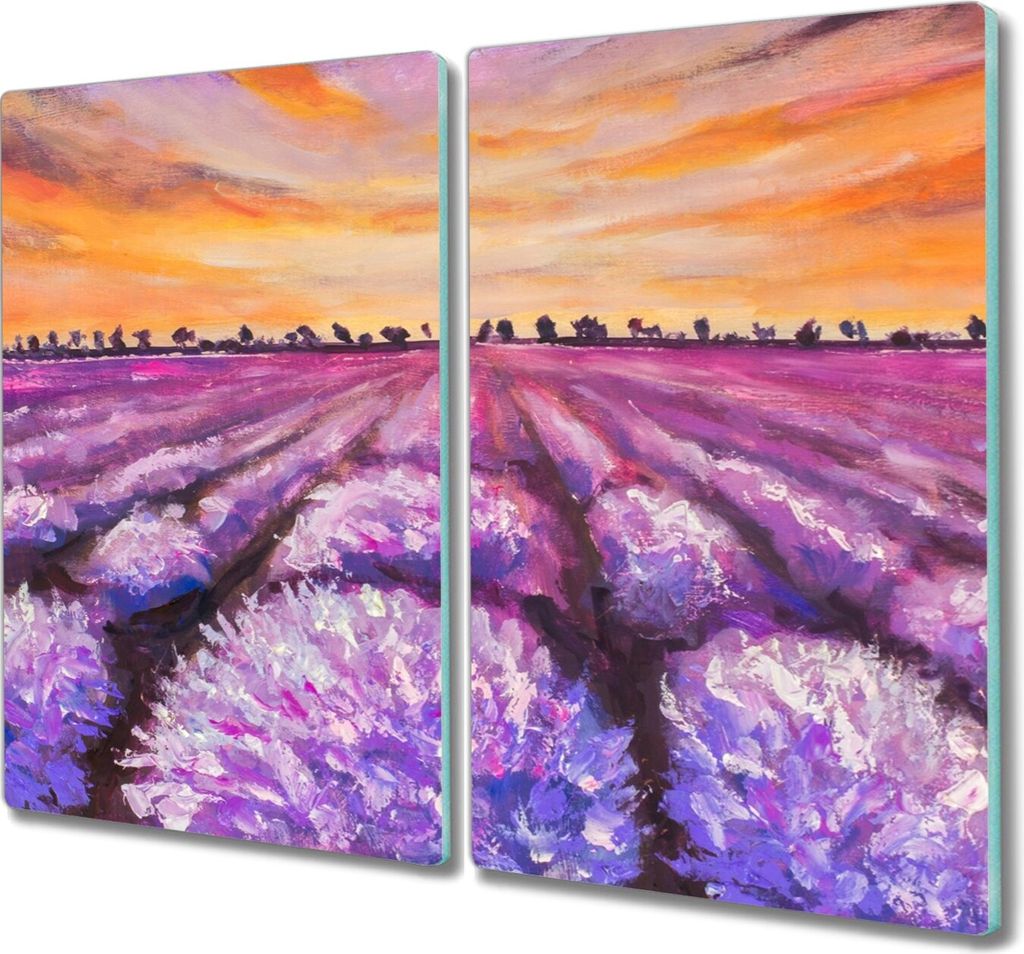 Coloray Hackbrett Kochplattenabdeckung Herdabdeckplatte 2x30x52 cm Schneidebrett Küchenbrett - Lavendelfeld Sonnenuntergang