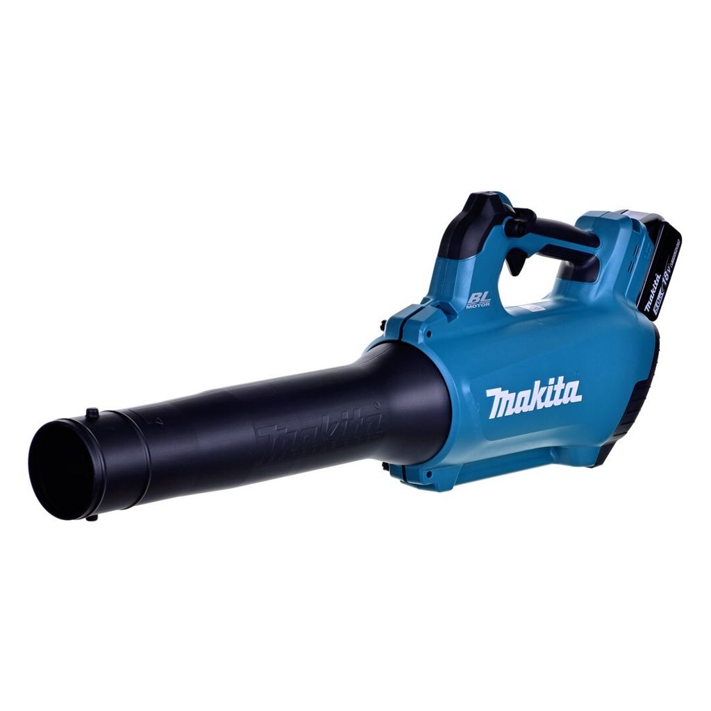 A Makita cordless leaf blower is shown against a white background.