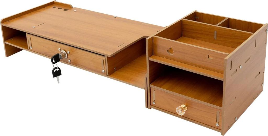 Monitorständer - Monitorerhöhung mit Schubladen - MDF - Maße 48×20×10,5 cm - Traglast 2,5–5 kg - Aufbewahrungsschrank 17,5×20×16 cm - Gro...